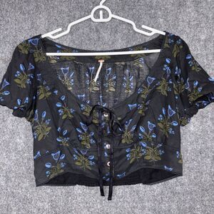 Free People Black Floral Crop Top